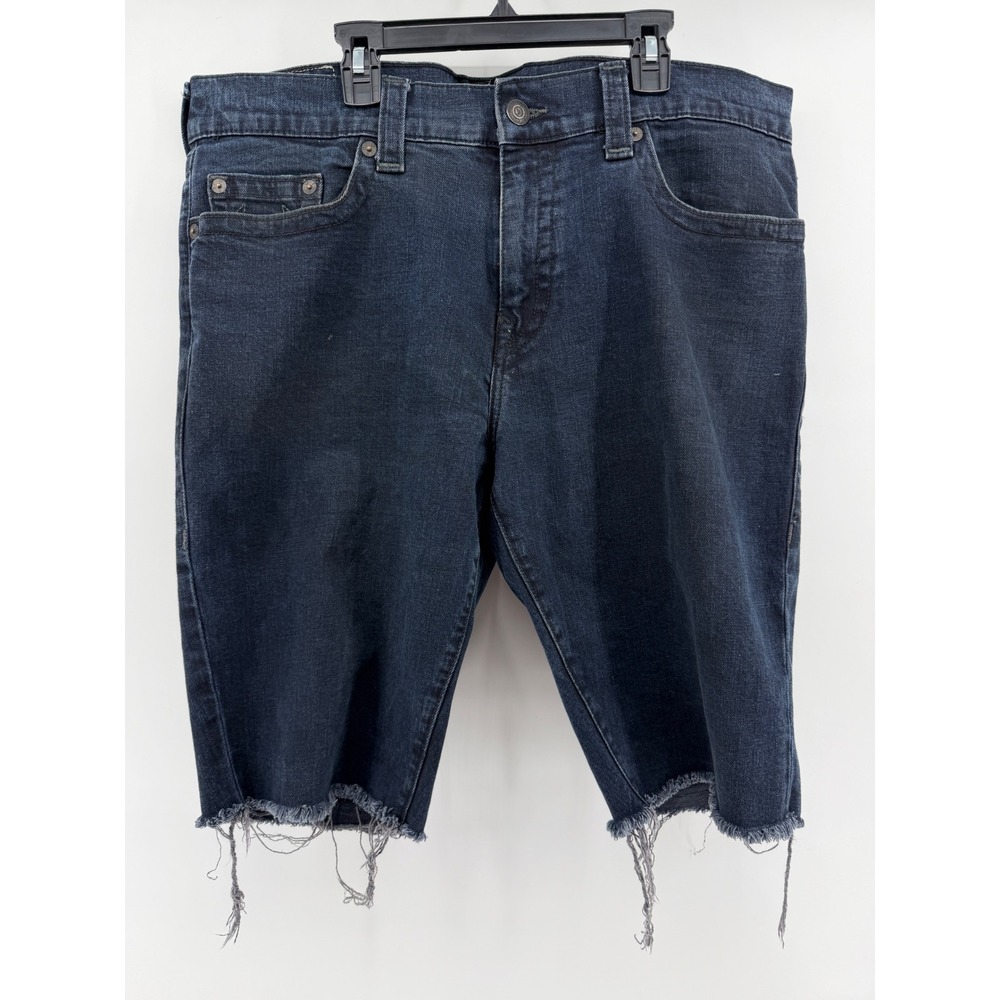True Religion Ricky Mens Denim Cutoff Shorts Indigo Blue Raw Hem Size 38
